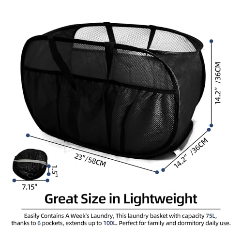 Collapsible Laundry Baskets, Upgrade Pop Up Laundry Hamper with Convenient Bags, Foldable Laundry Basket Mesh Light Weight, Easy to Carry Clothes Hampers for Laundry, Dorm, Toys, Travel Black - color: Black