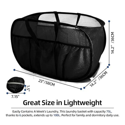 Collapsible Laundry Baskets, Upgrade Pop Up Laundry Hamper with Convenient Bags, Foldable Laundry Basket Mesh Light Weight, Easy to Carry Clothes Hampers for Laundry, Dorm, Toys, Travel Black - color: Black