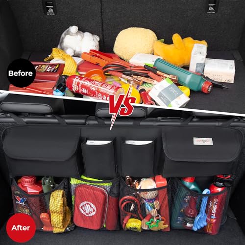 SURDOCA Car Trunk Organizer, LARGE CAPACITY Car Storage Bag with 8 Pockets, 7X Upgraded Trunk Storage Organizer for Car, SUV, Truck, MPV - color: Black, size: L-35.5x18.2in