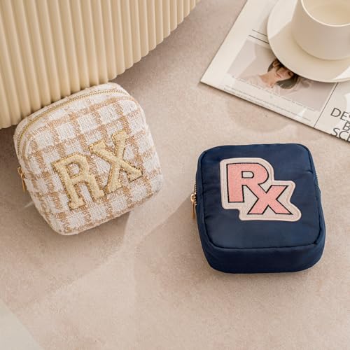 uekeboag Personalized Small Checkered Medicine Cosmetic Bag, Cute Plaid Pattern Chenille Letter Patch RX Drug Pouch with Zipper, Makeup Travel Gift Bag for Women and Girls (07Checkered) - color: 07Checkered