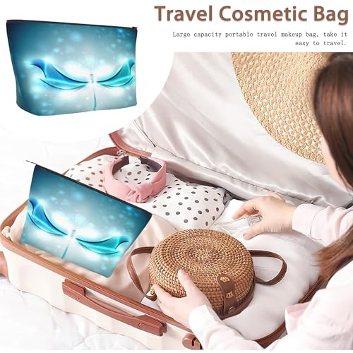 Blue Glowing Dragonfly Cosmetic Bag Abstract Makeup Bags,Travel Make up Bags for Women Girls Cute Zipper Pouch Toiletry Organizer Bag Travel Essentials - color: Blue Glowing Dragonfly