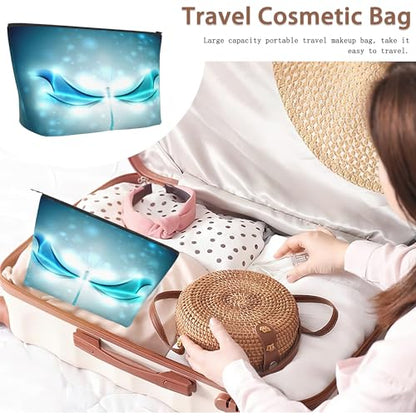 Blue Glowing Dragonfly Cosmetic Bag Abstract Makeup Bags,Travel Make up Bags for Women Girls Cute Zipper Pouch Toiletry Organizer Bag Travel Essentials - color: Blue Glowing Dragonfly