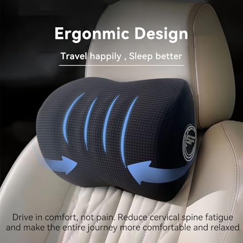 Super Useful Car Headrest Pillow, Car Pillow for Driving with Adjustable Strap, 100% Memory Foam Neck Pillow, Ergonomic Design - Car Neck Pillow(Black, 2 Pack) - color: Pack of 2/Black 3d Mesh