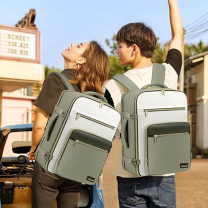 LOVEVOOK Travel Backpack For Women,50L Carry On Backpack Flight Approved,TSA Personal Item Travel Bag Fits 18 Inch Laptop,Business Weekender Overnight Daypack with Toiletry Bag and Cubes - color: Green and White, size: 18 Inch-50L-4Pcs