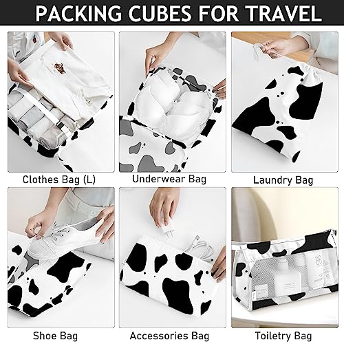 KPX 8 Set Packing Cubes for Travel, Luggage Packing Organizers Accessories Large Toiletries Bag for Clothes Shoes Cosmetics (Cow) - color: 8Set-Cow
