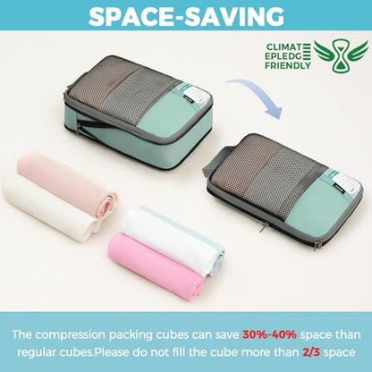 BAGAIL 4 Set/6 Set/8 Set Compression Packing Cubes Travel Accessories Expandable Packing Organizers(HalfMesh,8-DustyBlue) - color: 8-Dusty Blue, style: Half Mesh