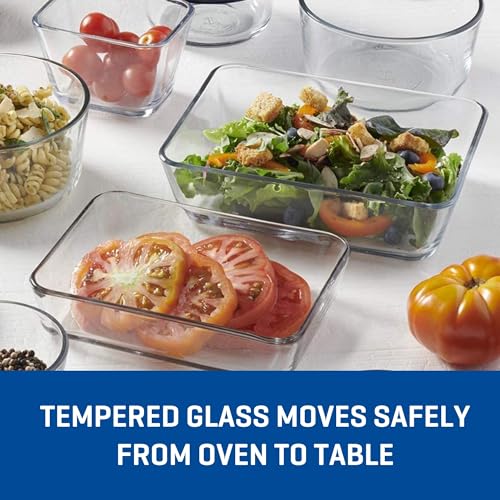 Anchor Hocking 11-Cup Glass Storage Containers with Lids, Set of 2 Glass Food Storage Containers with Blueberry SnugFit Lids
