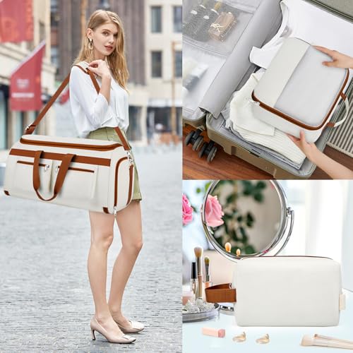 Convertible Garment Duffel Bags for Travel - Carry on Garment Duffle with Toiletry Bag Storage Bag Large Travel Duffel Bag 2 in 1 Hanging Suit Bag Weekender Bag for Men Women 3pcs Set - color: A01-white