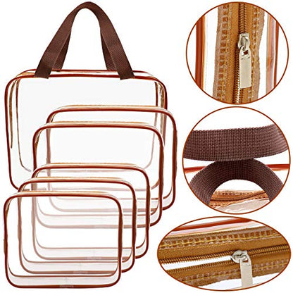 APREUTY Clear Makeup Bags, TSA Approved 6Pcs Cosmetic Makeup Bags Set Clear PVC w/Zipper Handle Portable Travel Luggage Pouch Airport Airline Bags Bathroom (Coffee) - color: Coffee-6PCS(Large+Medium+Small)