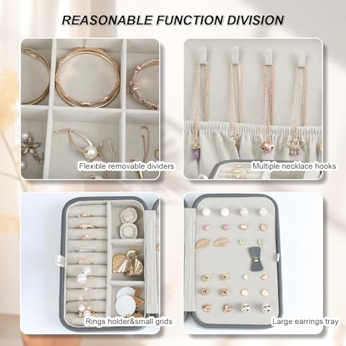 Jewelry Box for Women, Travel Jewelry Organizer Ladies Watch and Jewelry Case Travel Jewelry Case for Necklaces. (Grey) - color: Grey-2