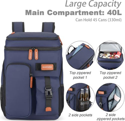 BAGPARKK Insulated Cooler Backpack,33/45 Cans Multifunctional Double Deck Leakproof Cooler Bag with Sternum Strap,Large Capacity Lightweight Travel Camping Beach Backpack - color: Blue, size: 45Can