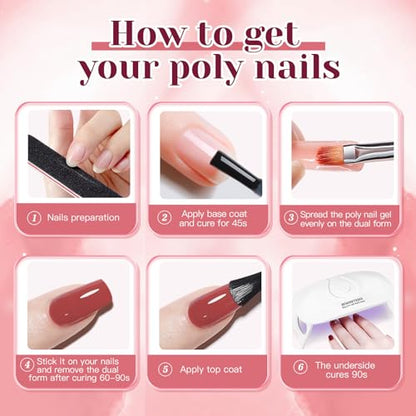 JEWHITENY 14 PCS Poly Nail Gel Kit Poly Extension Gel Kit Starter Kit With Slip Solution Professional Extension Set With LED Lamp Nail Art Design Beginner All In One - color: A01