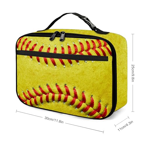 Yellow Baseball Texture Lunch Bag Insulated Reusable Lunch Box Cooler Thermal Tote Bag For Teenage Boys Girls School Beach - color: Yellow Baseball Texture