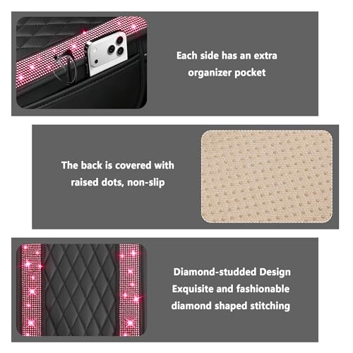 Stacool Upgraded Car Center Console Cover with Rhinestones,Microfiber Leather Car Armrest Cover Cushion with 2 Storage Bags,Universal Cars Armrest Storage Box as Cars Interior Accessories - color: Upgraded Diamond - Bling Red