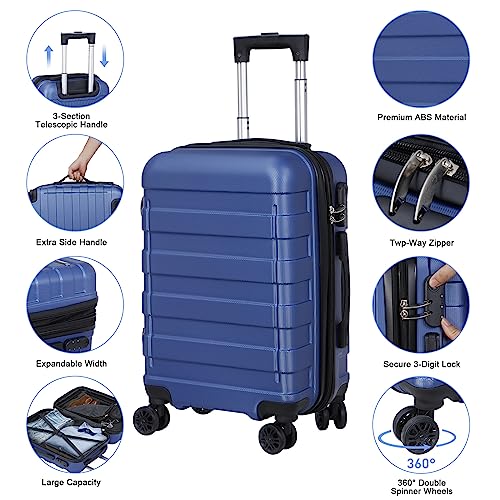 SUPER DEAL Spinner Luggage 21 Inch Hardside Expandable Suitcase Travel Carry On Luggage with 360° Swivel Wheels and Height Adjustable Handle, Blue - color: Blue