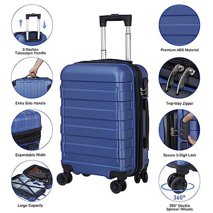 SUPER DEAL Spinner Luggage 21 Inch Hardside Expandable Suitcase Travel Carry On Luggage with 360° Swivel Wheels and Height Adjustable Handle, Blue - color: Blue