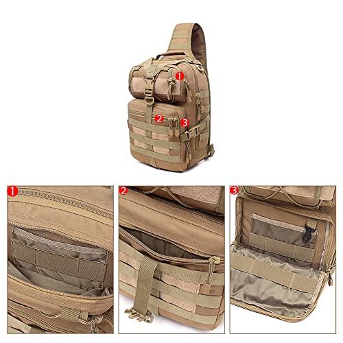 Men's Tactical Sling Bag Small Crossbody Backpack Military Rover Shoulder Pack Molle Assault Range Bag Camping Hunting - color: Brown