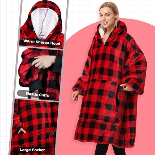 Catalonia Oversized Blanket Hoodie Sweatshirt, Wearable Sherpa Blanket Pullover, Gift for Her - color: Checker