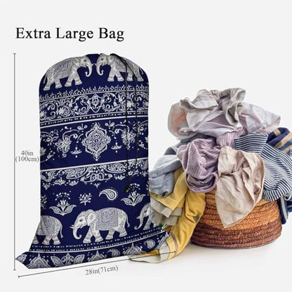 Swono Elephant Laundry Bag Large Heavy Duty Laundry Backpack with Adjustable Drawstring Closure Tribal Ethnic Animal Paisley Flower Lotus Laundry Hamper for Traveling Dirty Clothes Organizer - color: Elephant