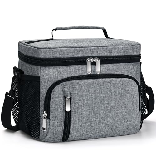 Insulated Lunch Bag for Men & Women, 9L Leakproof Lunch Box Soft Cooler Tote with 5 Pockets, 600D Oxford, EVA Lining, Adjustable Strap for Work, Picnic, Beach&Travel-Grey - color: Gray, size: Single