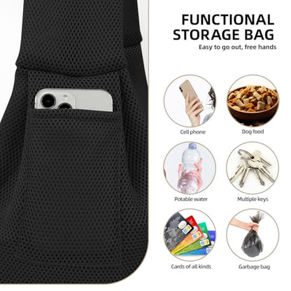 Dog Carrier Sling, Ventilated Breathable Dog Sling Carrier for Small Dogs & Cats, Hands-Free Puppy Carrier Sling for Travel, Comfortable Pet Sling Bag - color: Breathable black