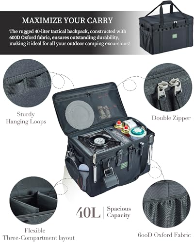 UPWOIGH Tactical Camping Storage Bag 40L – Heavy Duty Duffel with Waterproof Bottom, Collapsible Organizer with 2 Adjustable Dividers, 600D Oxford Fabric, Black Overlanding Gear - color: Black