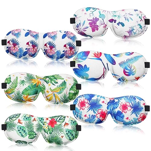 6 Pcs Hawaiian 3D Eye Mask - Contoured Floral Sleep Mask with Adjustable Straps for Women & Men - Blackout Sleeping Travel Nap Gift