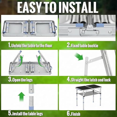 Small Folding Table Portable, 2FT Camping Pinic Table with 3 Adjustable Height, Aluminum Foldable Lightweight Patio Side Table with Carry Handle for Outdoor Hiking Camp BBQ Beach (Black) - color: Black