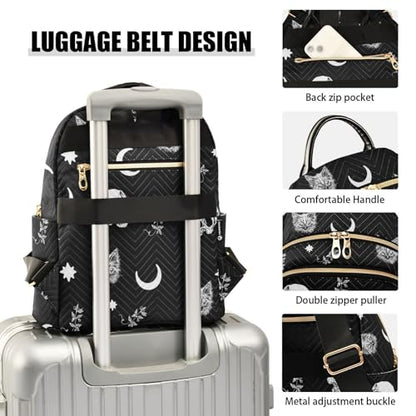 Women Fashion Backpack Purse Casual Lightweight Travel Shoulder Bag Skull Cat Moon Gothic Pattern Rucksack Ladies Bag, Small - color: Skull Cat Moon Gothic Pattern, size: Small