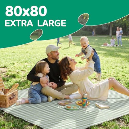 Waterproof Picnic Blanket Beach Outdoor Camping Mat Rug Extra Large Foldable Cute Big Travel Essential Accessories Gift Park Patio Lawn Garden Grass Ground Play Music Festival Concert Must Have - color: Plaid Green