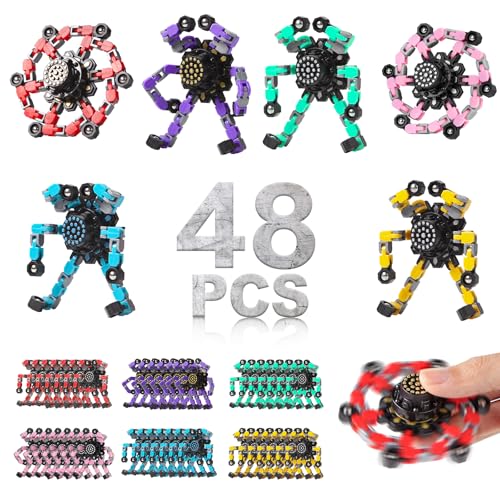 Gokeey Transformable Fidget Spinners for Kids and Adults Stress Relief Sensory Toys for Boys and Girls Fingertip Gyros for Kids Classroom Birthday Party Favors - style: fidget toys 48pc