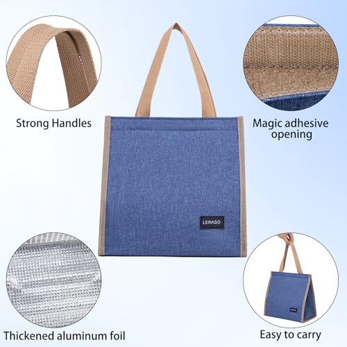 Insulated Lunch Bag for Work, 10.2"x5.9"x10.2" Oxford Waterproof Striped Canvas Tote Bag - color: Blue
