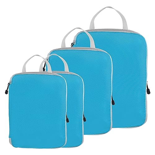 PATIKIL Compression Packing Cube for Travel, 4 Set Waterproof Nylon Luggage Organizer Bags Lightweight Compression Cube for Outdoor Suitcases Backpack, Sky Blue - color: Sky Blue