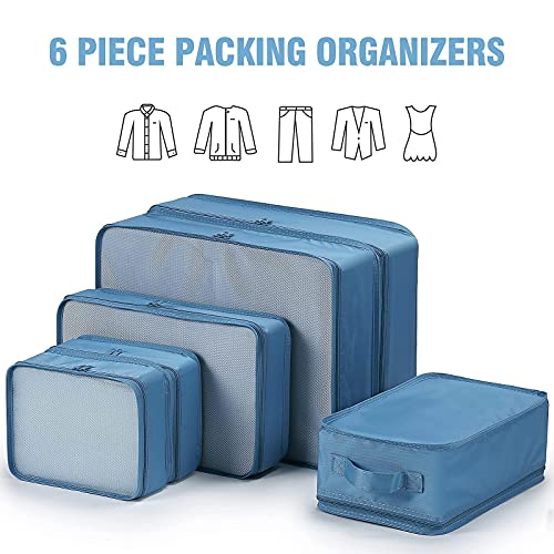Mossio 6 Set Packing Cubes with Shoe Bag - Lightweight Travel Luggage Suitcase Organizers - color: Sea Blue