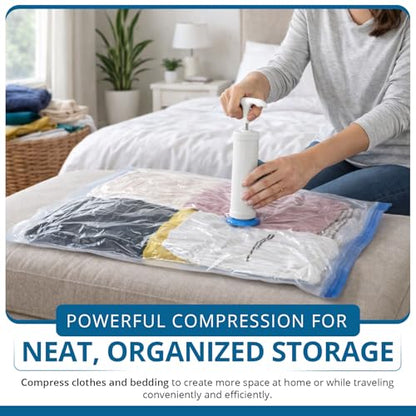 Vacuum Storage Seal Bags-Jumbo Vacuum Packing Bags with Pump for Travel, Clothes, Bedding & Blankets-Reusable Compression Travel Vacuum Bag Set | Space Saver Bags (2L+2M+2S) - size: 2L+2M+2S