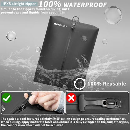 Vacuum Bag for Travel, Professional IPX8 Waterproof Reusable Vacuum Compression Bags for Travel Suitcases, Durable Space Saver Bag(2 PACK,With Pump)