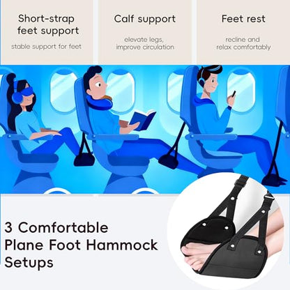 Foot Hammock for Plane Travel, Airplane Foot Hammock, Adjustable Foot Rest Sling with Memory Foam, Airplane Gadgets Travel Essentials for Long Time Flight (Black+Navy) - color: Black+navy