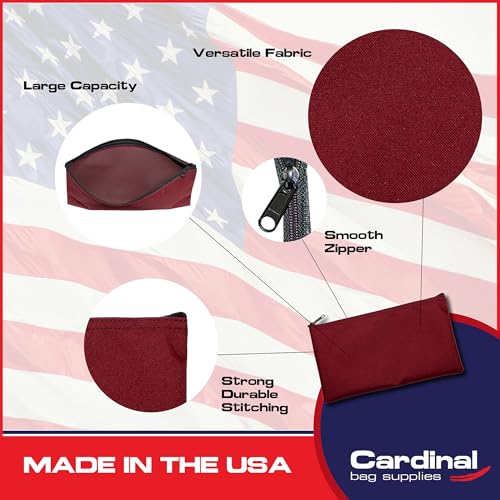 Multipack of 2 Compact Zipper Cloth Pouches, Zipper Bag, Travel Toiletry, Cosmetics, Stationary Case, 11 x 6 inches (Burgundy) - color: Burgundy