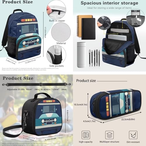 Police Car Kids Boys School Backpacks Set, Schoolbag Matching Combo for Preschool Primary, Lightweight Bookbag, Lunch Box Bundle and Pen Case Set - color: Police Car -2