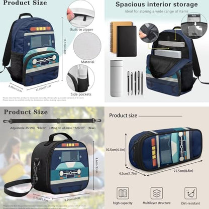 Police Car Kids Boys School Backpacks Set, Schoolbag Matching Combo for Preschool Primary, Lightweight Bookbag, Lunch Box Bundle and Pen Case Set - color: Police Car -2