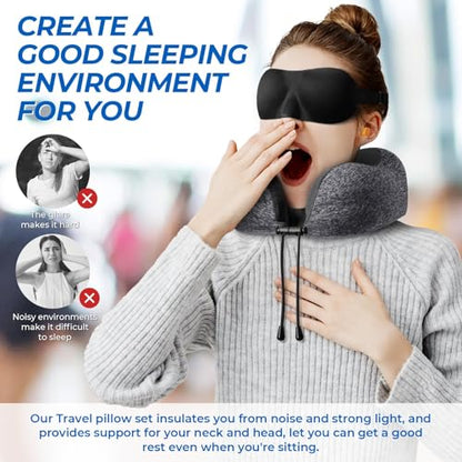 ExploreBliss Travel Pillow, 2 Pack Travel Pillows for Sleeping Airplane, Removable Cover Neck Pillow with Adjustable Clasp, Memory Foam Neck Pillow Set (Dark Grey & Black) - color: Dark Grey & Black