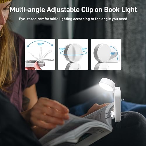 VAVOFO USB Rechargeable Bookmark Reading Light, Blue Light Blocking Amber LEDs for Bedtime Reading - Clip On, 9 Lighting Modes - color: White