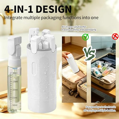4-in-1 Travel Dispenser Bottle, Leak-Resistant Toiletry Containers, TSA Compliant Refillable Pump Bottles for Shampoo, Lotion, Conditioner - Portable Essentials for Flying, Gym & Camping(White) - color: White
