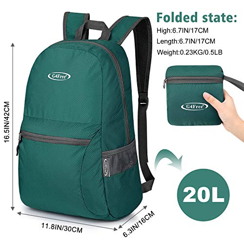 G4Free 20L Lightweight Packable Backpack Travel Hiking Daypack Foldable Backpack for Men Women - color: Green Update