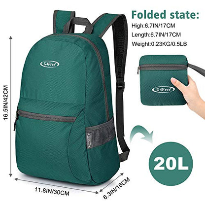 G4Free 20L Lightweight Packable Backpack Travel Hiking Daypack Foldable Backpack for Men Women - color: Green Update