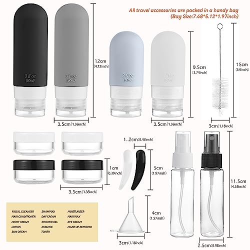 DEPOZA Travel Bottles Kit (16 Pack) - TSA Approved, Leak Proof Silicone Squeezable Containers for Toiletries. Complete Set with Jars, Sprayers & Bag (Black) - color: Black