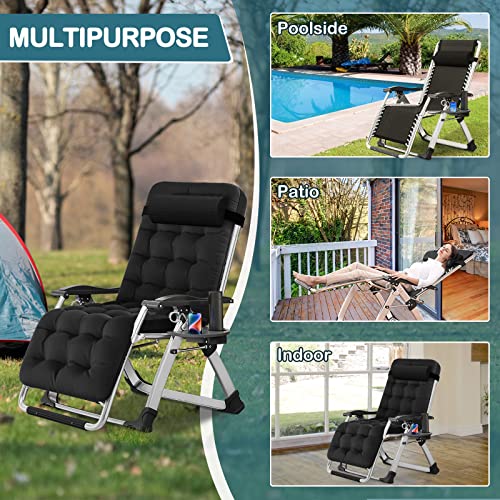 NAIZEA Padded Zero Gravity Chair, Folding Outdoor Lounge Chairs, Adjustable Reclining Camping Chairs with Cup Holder, Ergonomic Patio Lawn Chair for Balcony Beach Deck Yard - color: Black, style: Zero Gravity Chair