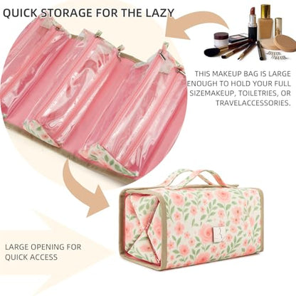 ROYALFAIR Roll Up Makeup Bag, Travel Toiletry Bag for Women with 4 Clear TSA Approved Pouches, Hanging Travel Organizer, Folding Cosmetic Bag for Men and Women - color: printing