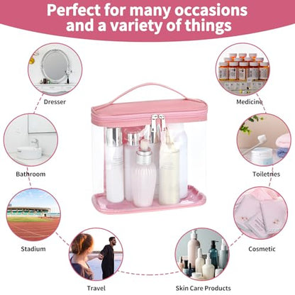 Heavy Duty Leak Proof Clear Travel Bags for Toiletries, Transparent Makeup Cosmetic Bag with Zipper and Handle (Large, 1PCS Pink) - color: 1PCS Pink