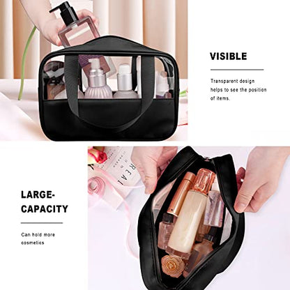 Clear Makeup Bag, 3 Pcs of Cosmetic Bags Set, Transparent PVC Travel Makeup Pouch, Waterproof Cute Toiletry Bag for Women (Black) - color: Z-Black-3pcs, style: 3pcs